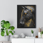Elegant Horse Framed Art Print, Modern Wall Decor, Unique Home Accent, Gift for Horse Lovers, Art for Living Room, Black Gold Art