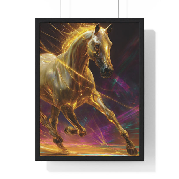 Majestic Golden Horse Framed Poster, Horse Art, Equine Decor, Animal Lover Gift, Wall Art for Home, Motivational Wall Decor