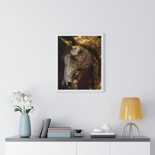 Elegant Horse Framed Art Print | Gold Abstract Horse Wall Decor, Horse Lover Gift, Rustic Home Decor, Equine Print