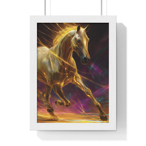Majestic Golden Horse Framed Poster, Horse Art, Equine Decor, Animal Lover Gift, Wall Art for Home, Motivational Wall Decor