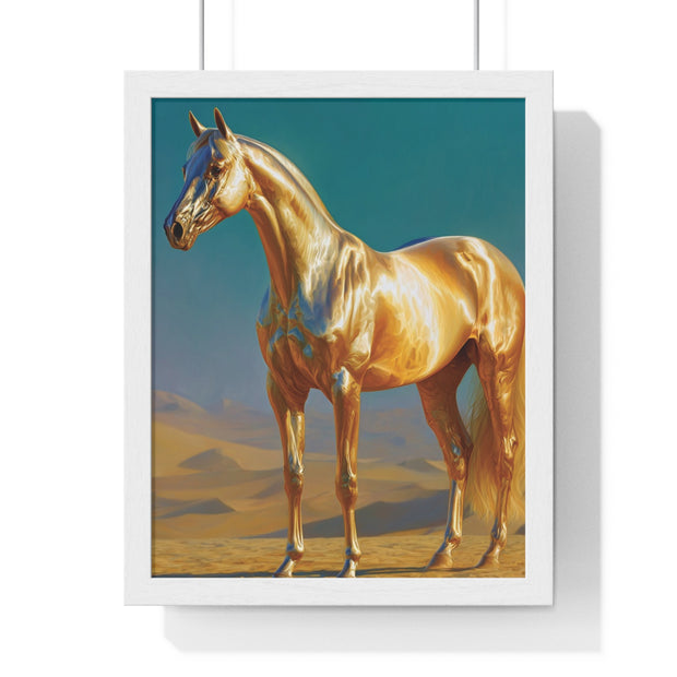 Golden Horse Vertical Framed Poster, Modern Wall Art, Equestrian Decor, Animal Lover Gift, Home Aesthetic