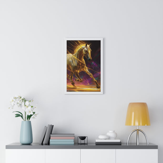 Majestic Golden Horse Framed Poster, Horse Art, Equine Decor, Animal Lover Gift, Wall Art for Home, Motivational Wall Decor