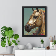 Golden Horse Framed Art Print, Elegant Home Decor, Gift for Animal Lovers, Equine Art, Wall Decoration
