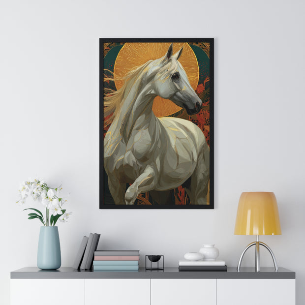 Majestic Horse Vertical Framed Poster, Equine Art, Animal Lover Decor, Gift for Horse Lovers, Home Wall Art, Rustic Farmhouse Style
