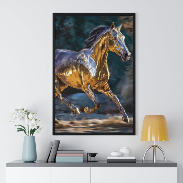 Golden Horse Framed Poster, Equestrian Art, Animal Lover Gift, Home Decor, Wall Art, Gift for Horse Enthusiasts