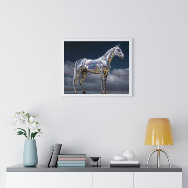 Sleek Metallic Horse Poster, Wall Art, Equine Decor, Animal Lover Gift, Modern Home Decoration, Unique Framed Art