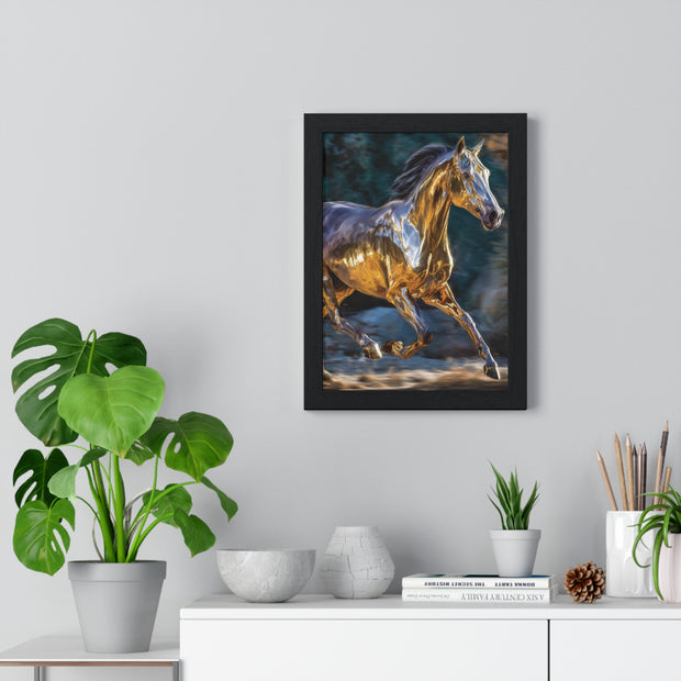 Golden Horse Framed Poster, Equestrian Art, Animal Lover Gift, Home Decor, Wall Art, Gift for Horse Enthusiasts