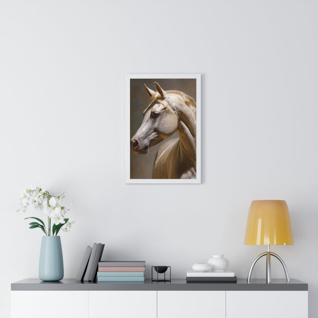 Elegant Horse Framed Art Print, White Horse Wall Decor, Equine Decor, Animal Lover Gift, Rustic Home Wall Art