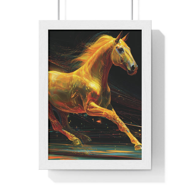 Golden Horse Art Vertical Framed Poster, Equestrian Home Decor, Gallery Wall Artwork, Horse Lover Gift, Vibrant Animal Print