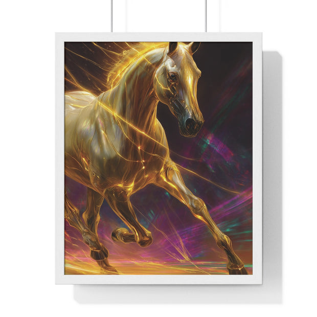 Majestic Golden Horse Framed Poster, Horse Art, Equine Decor, Animal Lover Gift, Wall Art for Home, Motivational Wall Decor