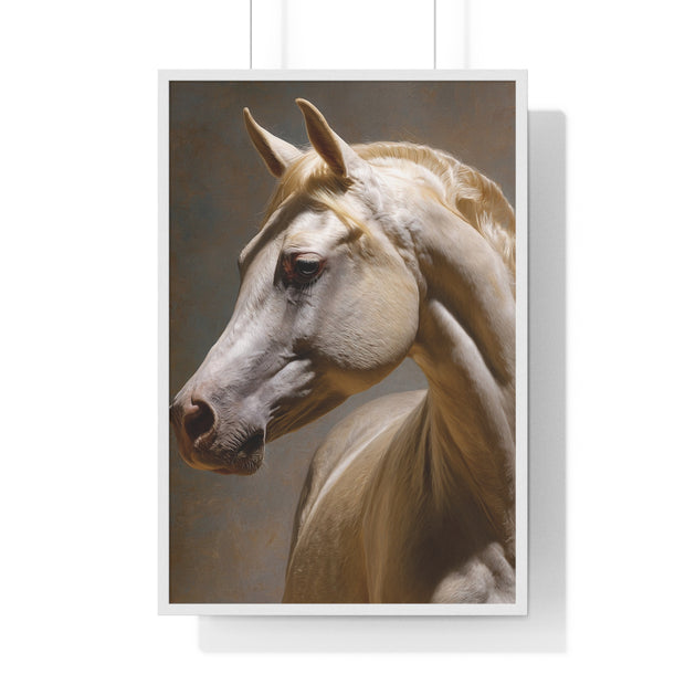 Elegant Horse Framed Art Print, White Horse Wall Decor, Equine Decor, Animal Lover Gift, Rustic Home Wall Art