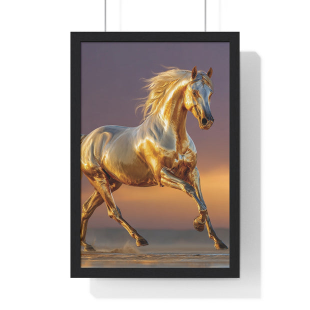 Golden Horse Framed Art Print, Equine Wall Decor, Horse Lover Gift, Equestrian Decor, Animal Home Art, Rustic Farmhouse Wall Art