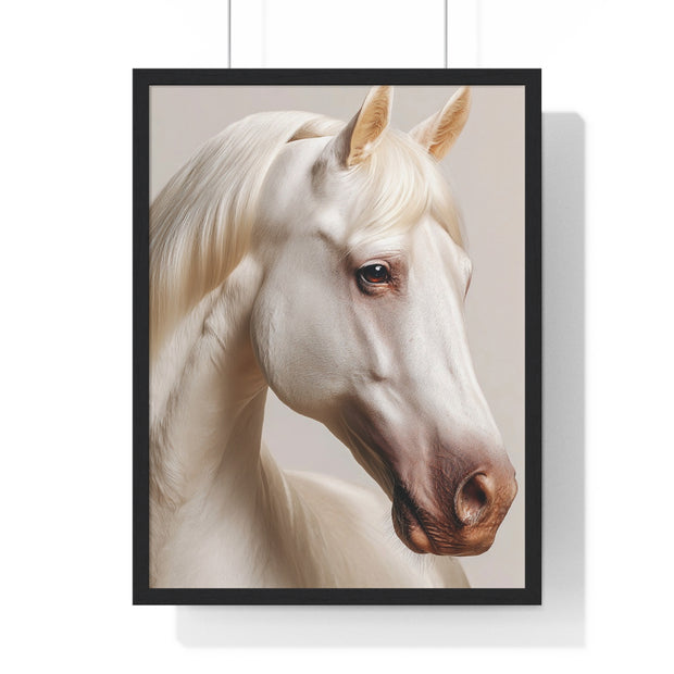 Elegant White Horse Art, Vertical Framed Poster, Horse Decor, Animal Lover Gift, Wall Art, Home Gallery Display