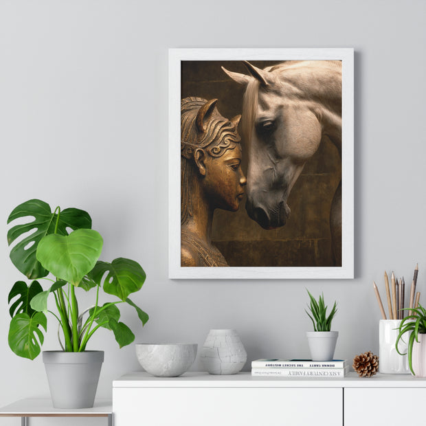 Horse and Statue Framed Art Print, Nostalgic Wall Decor for Horse Lovers, Unique Gift for Home, Equestrian Art, Equine Themed Wall Art