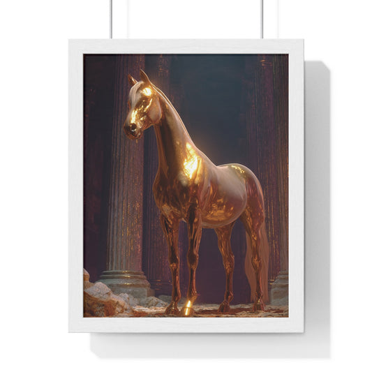 Elegant Gold Horse Vertical Framed Poster, Home Decor, Fine Art Print, Wall Art, Modern Decor, Gift for Horse Lovers