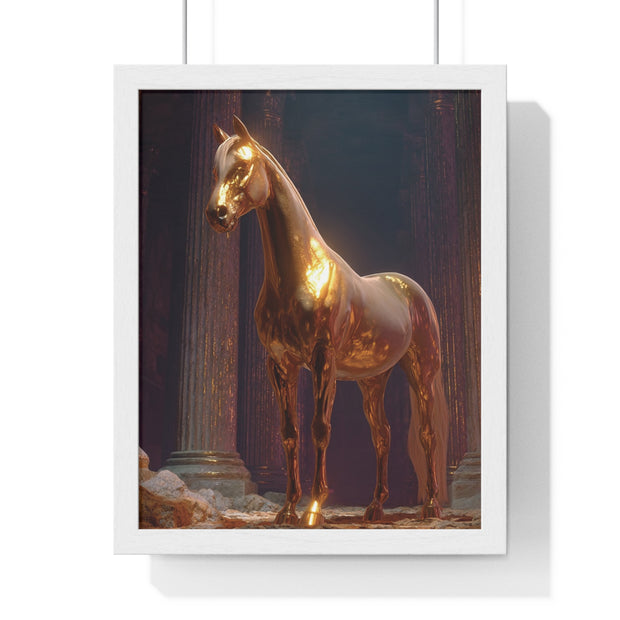 Elegant Gold Horse Vertical Framed Poster, Home Decor, Fine Art Print, Wall Art, Modern Decor, Gift for Horse Lovers