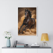 Elegant Galloping Horse Vertical Framed Poster, Equine Art, Horse Lover Gift, Home Decor, Animal Wall Art, Rustic Style, Equine Wall Decor
