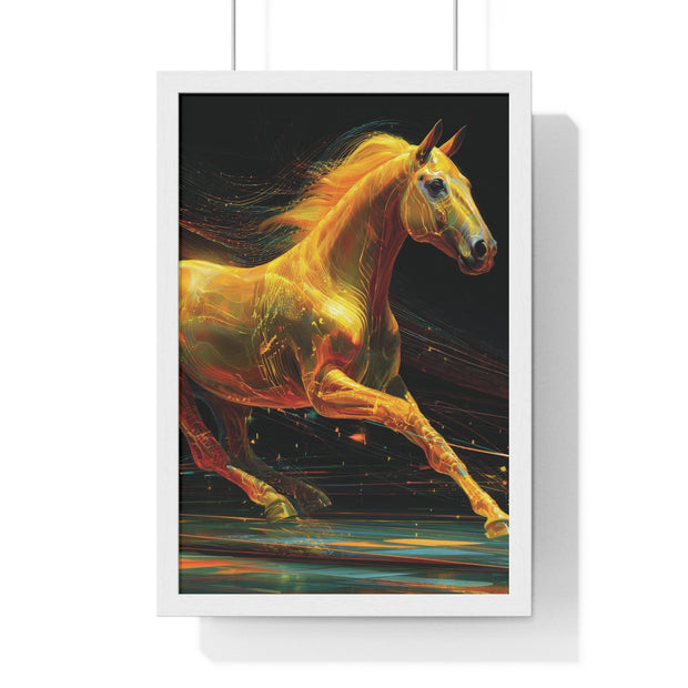 Golden Horse Art Vertical Framed Poster, Equestrian Home Decor, Gallery Wall Artwork, Horse Lover Gift, Vibrant Animal Print