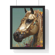 Golden Horse Framed Art Print, Elegant Home Decor, Gift for Animal Lovers, Equine Art, Wall Decoration
