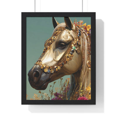 Golden Horse Framed Art Print, Elegant Home Decor, Gift for Animal Lovers, Equine Art, Wall Decoration