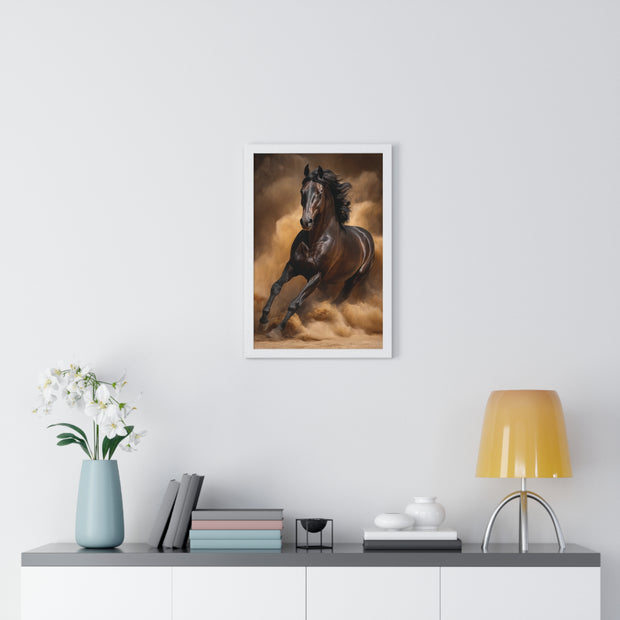 Elegant Galloping Horse Vertical Framed Poster, Equine Art, Horse Lover Gift, Home Decor, Animal Wall Art, Rustic Style, Equine Wall Decor