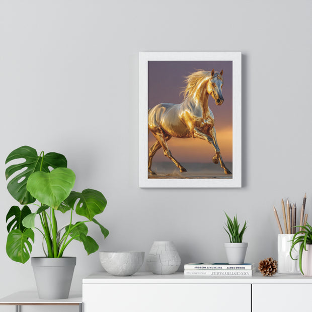 Golden Horse Framed Art Print, Equine Wall Decor, Horse Lover Gift, Equestrian Decor, Animal Home Art, Rustic Farmhouse Wall Art