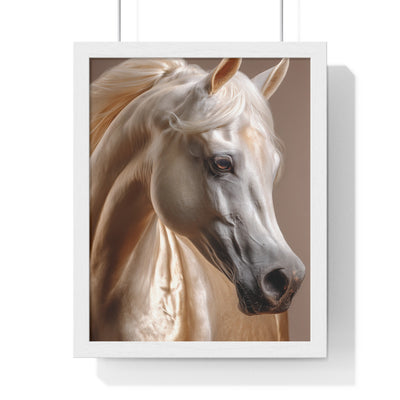 Majestic White Horse Art Print | Vertical Framed Poster for Home Decor, Horse Lover Gift, Equestrian Wall Art, Animal Themed Room