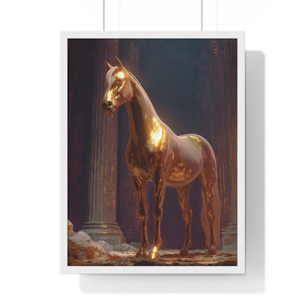 Elegant Gold Horse Vertical Framed Poster, Home Decor, Fine Art Print, Wall Art, Modern Decor, Gift for Horse Lovers