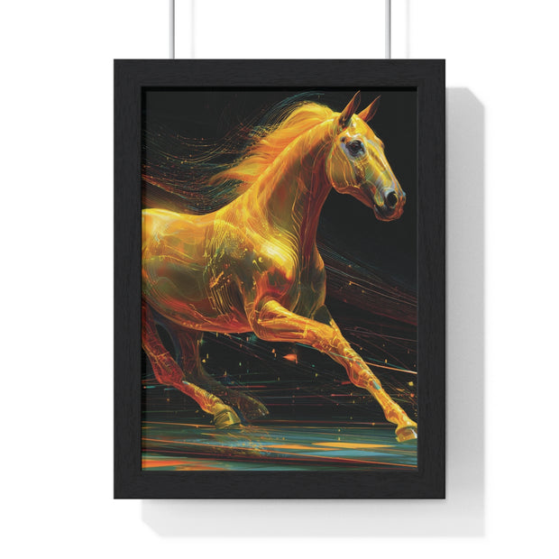 Golden Horse Art Vertical Framed Poster, Equestrian Home Decor, Gallery Wall Artwork, Horse Lover Gift, Vibrant Animal Print