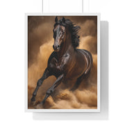 Elegant Galloping Horse Vertical Framed Poster, Equine Art, Horse Lover Gift, Home Decor, Animal Wall Art, Rustic Style, Equine Wall Decor