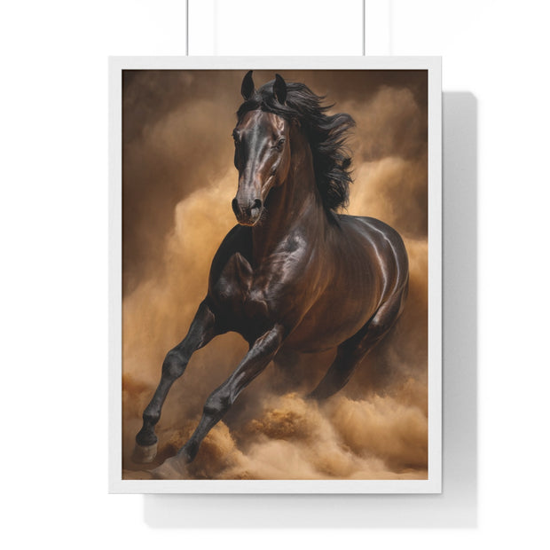 Elegant Galloping Horse Vertical Framed Poster, Equine Art, Horse Lover Gift, Home Decor, Animal Wall Art, Rustic Style, Equine Wall Decor