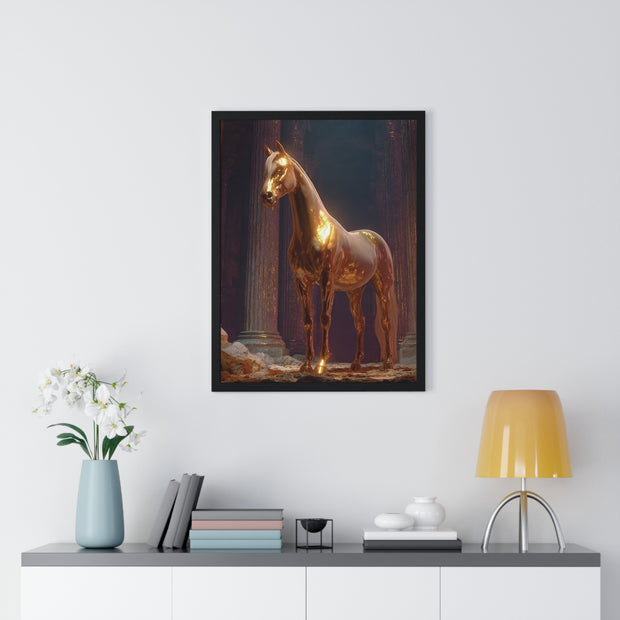Elegant Gold Horse Vertical Framed Poster, Home Decor, Fine Art Print, Wall Art, Modern Decor, Gift for Horse Lovers