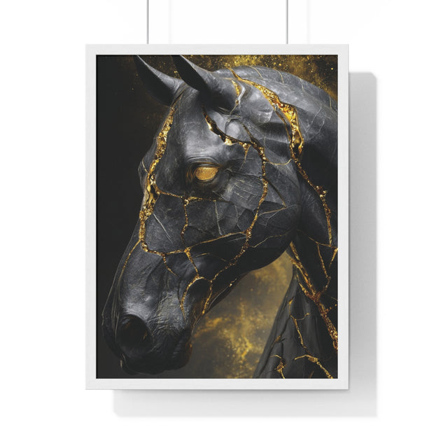 Elegant Horse Framed Art Print, Modern Wall Decor, Unique Home Accent, Gift for Horse Lovers, Art for Living Room, Black Gold Art