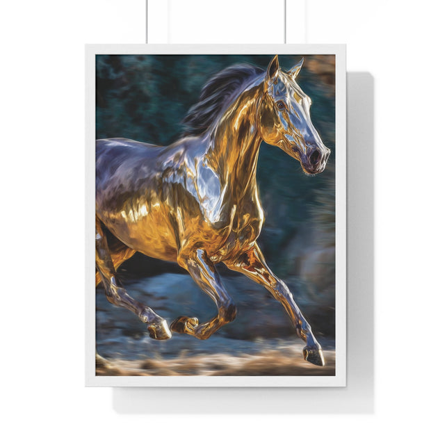 Golden Horse Framed Poster, Equestrian Art, Animal Lover Gift, Home Decor, Wall Art, Gift for Horse Enthusiasts