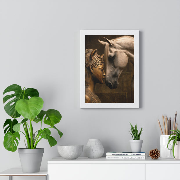Horse and Statue Framed Art Print, Nostalgic Wall Decor for Horse Lovers, Unique Gift for Home, Equestrian Art, Equine Themed Wall Art
