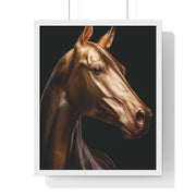 Golden Horse Vertical Framed Poster, Elegant Wall Art, Horse Lover Gift, Modern Home Decor, Animal Art Print