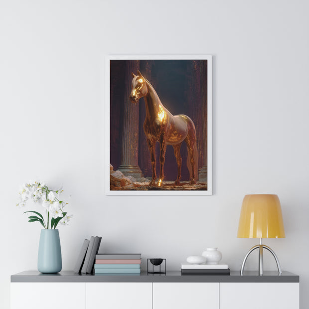 Elegant Gold Horse Vertical Framed Poster, Home Decor, Fine Art Print, Wall Art, Modern Decor, Gift for Horse Lovers