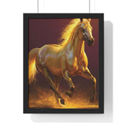 Golden Horse Vertical Framed Poster, Equestrian Decor, Horse Lover Gift, Wall Art, Home Office Decoration