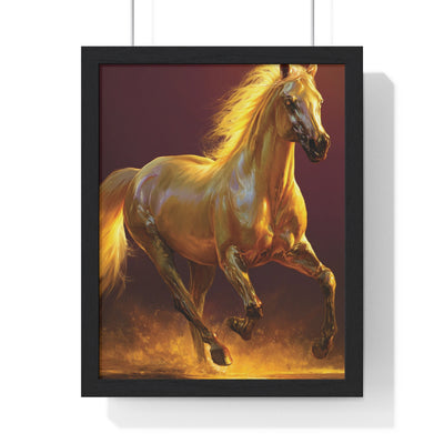 Golden Horse Vertical Framed Poster, Equestrian Decor, Horse Lover Gift, Wall Art, Home Office Decoration