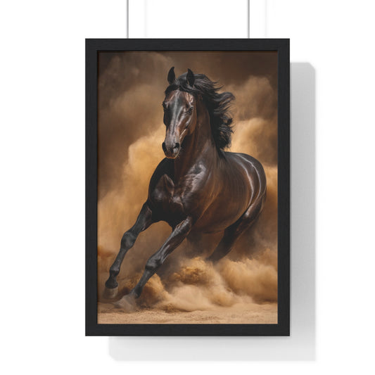 Elegant Galloping Horse Vertical Framed Poster, Equine Art, Horse Lover Gift, Home Decor, Animal Wall Art, Rustic Style, Equine Wall Decor