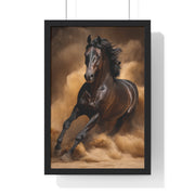 Elegant Galloping Horse Vertical Framed Poster, Equine Art, Horse Lover Gift, Home Decor, Animal Wall Art, Rustic Style, Equine Wall Decor