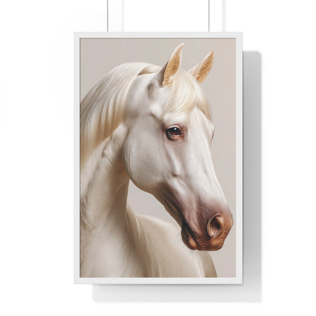 Elegant White Horse Art, Vertical Framed Poster, Horse Decor, Animal Lover Gift, Wall Art, Home Gallery Display