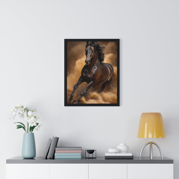 Elegant Galloping Horse Vertical Framed Poster, Equine Art, Horse Lover Gift, Home Decor, Animal Wall Art, Rustic Style, Equine Wall Decor