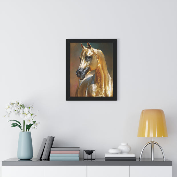 Golden Horse Framed Vertical Poster, Equestrian Decor, Horse Lover Gift, Farmhouse Wall Art, Animal Prints