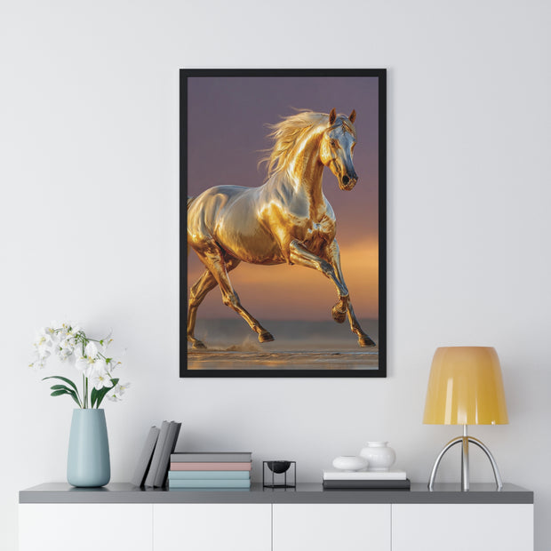 Golden Horse Framed Art Print, Equine Wall Decor, Horse Lover Gift, Equestrian Decor, Animal Home Art, Rustic Farmhouse Wall Art