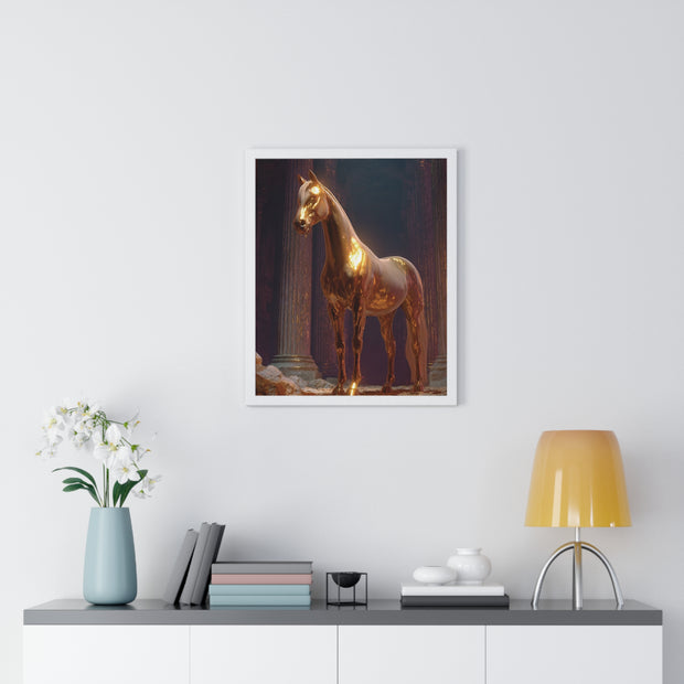 Elegant Gold Horse Vertical Framed Poster, Home Decor, Fine Art Print, Wall Art, Modern Decor, Gift for Horse Lovers