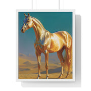 Golden Horse Vertical Framed Poster, Modern Wall Art, Equestrian Decor, Animal Lover Gift, Home Aesthetic