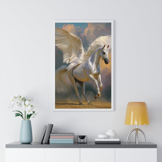 Majestic Pegasus Vertical Framed Poster | Wall Art, Home Decor, Equine Art, Gift for Horse Lovers, Fantasy Art
