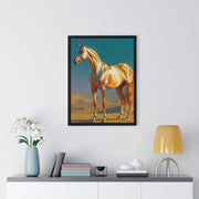 Golden Horse Vertical Framed Poster, Modern Wall Art, Equestrian Decor, Animal Lover Gift, Home Aesthetic