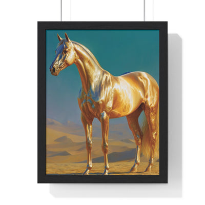 Golden Horse Vertical Framed Poster, Modern Wall Art, Equestrian Decor, Animal Lover Gift, Home Aesthetic